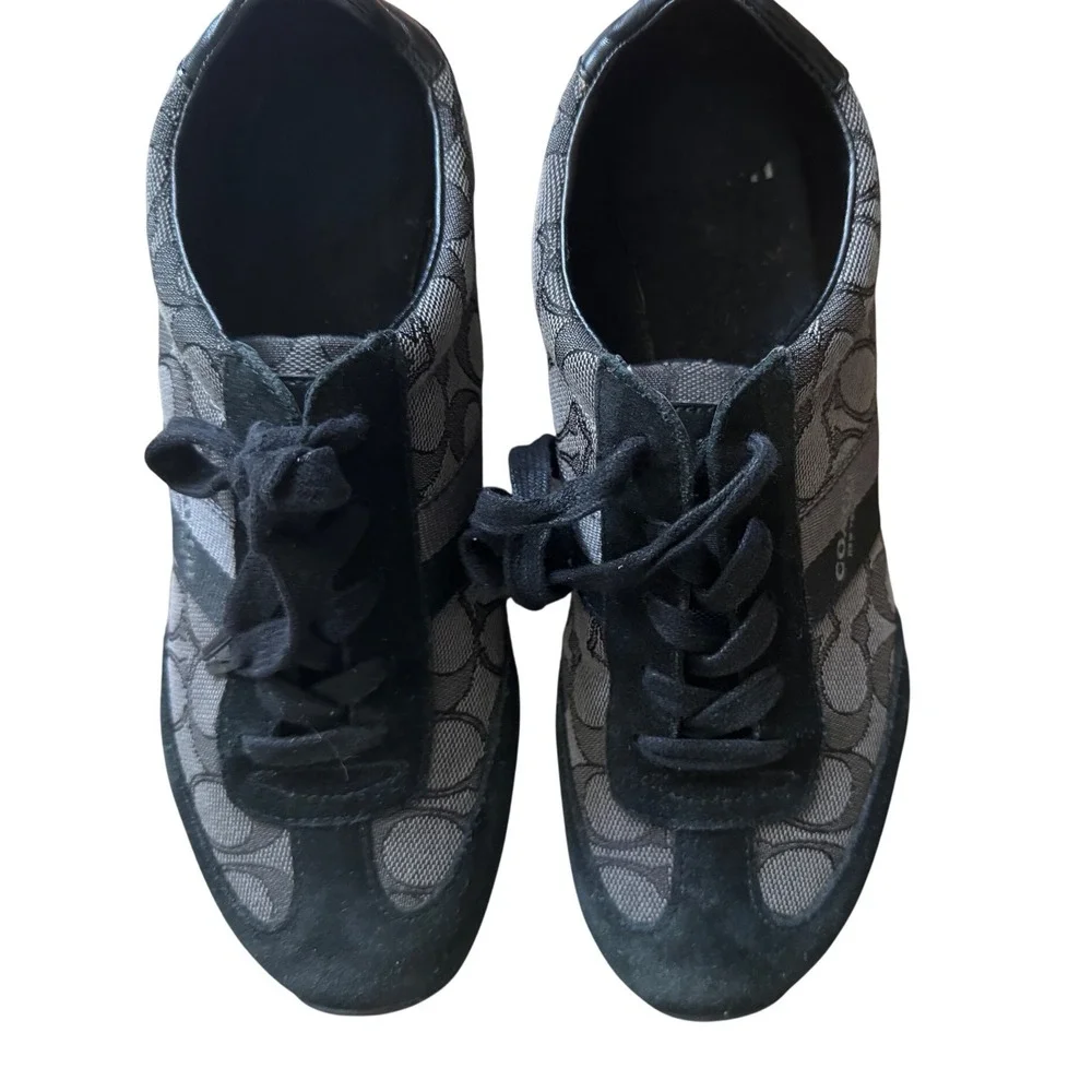 Coach Sneakers Woman Shoes Monogram‎ Black Gray Lace  Size 8.5